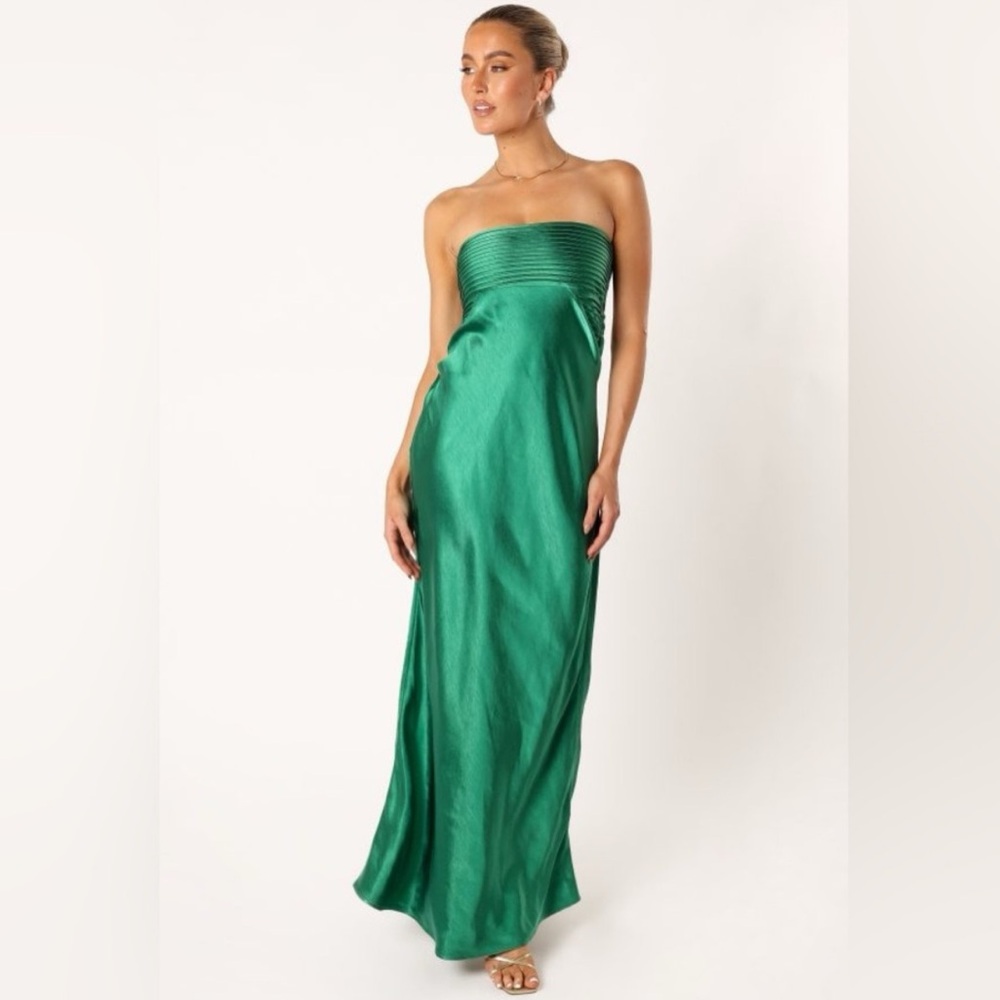“PETAL + PUP” Adina Strapless Satin Maxi Dress